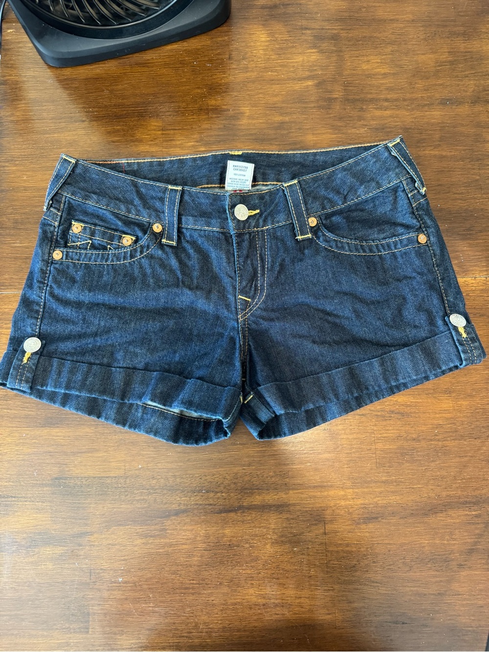 True Religion Womens Jess Shorts Dark Blue Denim Jean Cuffed Shorts Size 32 - Picture 4 of 10